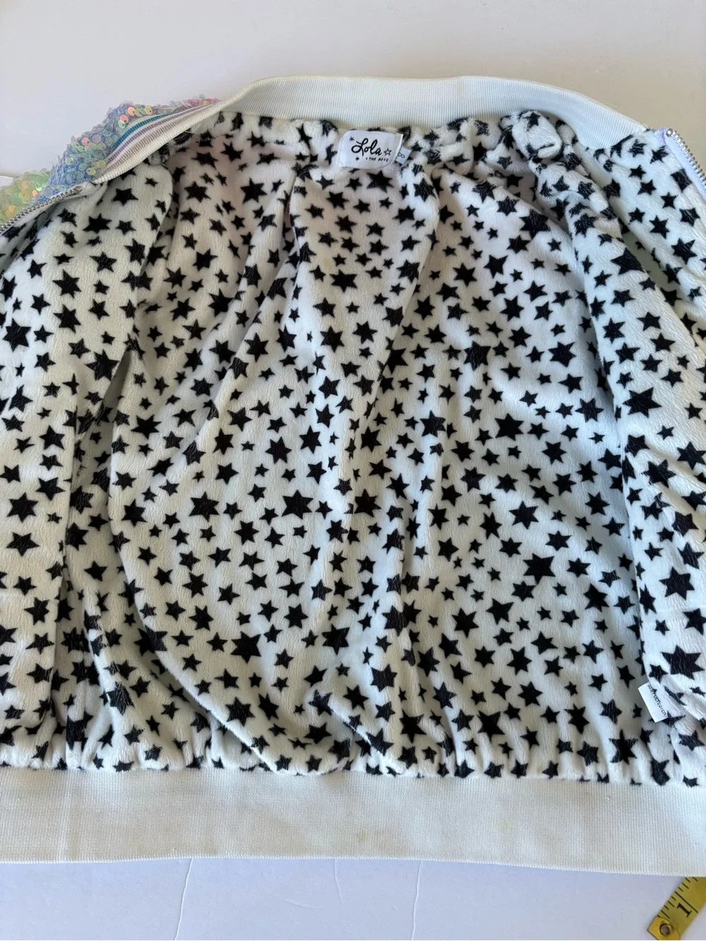 Lola+The Boys Icy Ombre Sequin Rainbow Bomber Jacket Unicorn Party Star Warm 10